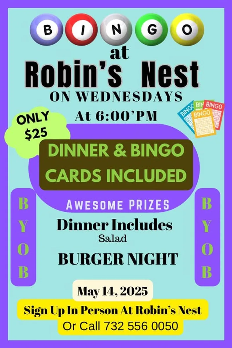 Robin's Nest Belmar Wednesday Bingo Night flyer